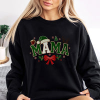 Santa Hat Red Bow Mother Holiday Crewneck, Christmas Mama Sweatshirt, Adorable Merry Mama Xmas Pullover, Comfy Holiday Present for Mom