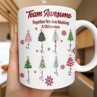 Personalized Christmas Tree Holiday Ceramic Mug, Team Awesome Coffee Mug, Office Staff Appreciation Cup, Coworker Xmas Present