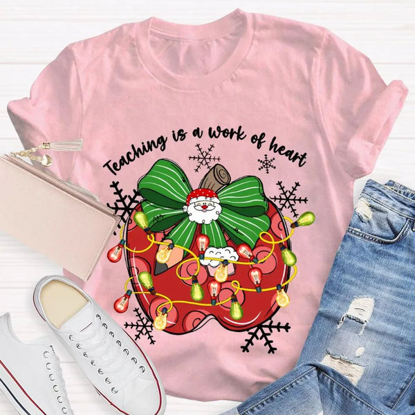 Bow Apple Christmas Shirt, Teacher Christmas Shirt, Holiday Lights Teacher Tee, Adorable School Holiday Shirt, Teacher Christ