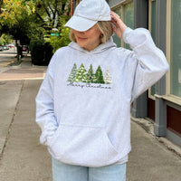 Comfy Botanical Holiday Tree Pullover, Watercolor Christmas Tree Hoodie, Merry Christmas Graphic Hooded Sweatshirt, Festive Winter Present