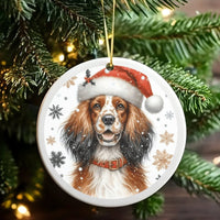Santa Hat Dog Ceramic Ornament, Cocker Spaniel Christmas Ornament, Adorable Puppy Holiday Ornament, Xmas Tree Decor, Pet Lover Holiday Present
