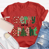 Retro Holiday Graphic Tee, Merry and Bright Christmas Tree Teacher T-Shirt, Festive Teacher Shirt, Xmas Educator Present Top