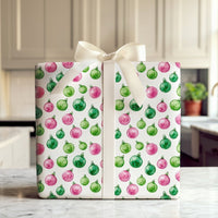 Watercolor Bauble Wrapping Paper, Pink Green Christmas Ornament Wrapping Paper, Festive Holiday Gift Wrap, Xmas Present Wrapping Paper