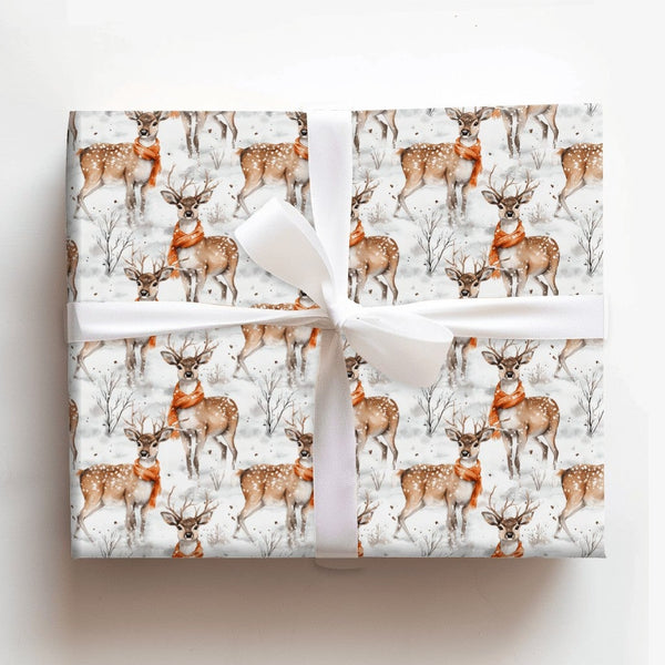 Winter Woodland Animal Gift Wrap, Watercolor Deer Christmas Wrapping Paper, Rustic Holiday Deer Wrapping Paper, Snowy Forest 