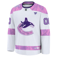 Vancouver Canucks White 2024 Hockey Fights Cancer Custom Practice Jersey