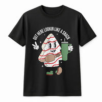 Out Here Lookin Like A Snack Shirt, Christmas Tree Cake T-Shirt, Humorous Holiday Snack Graphic Tee, Retro Christmas Tree Cake Tee, Xmas Present