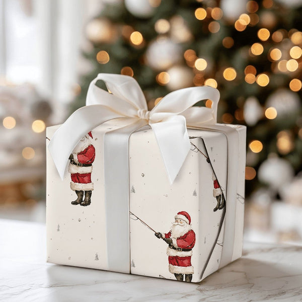 Angler Christmas Gift Wrap, Fishing Santa Wrapping Paper, Fisherman Holiday Wrapping Paper, Outdoorsman Secret Santa Gift Wra