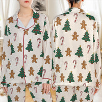 Candy Cane Holiday Pajamas, Christmas Gingerbread Satin Pajama Set, Adorable Cookie Satin Pajama Set, Winter Loungewear, Holiday Present for Women