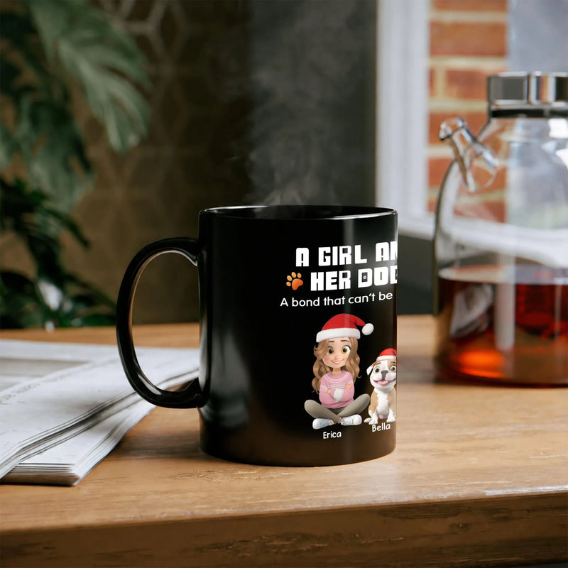 Personalized Pet Owner Coffee Mug, Girl and Her Dog Ceramic Mug, Christmas Dog Lover Cup, Adorable Puppy Graphic Drinkware Present for Mom