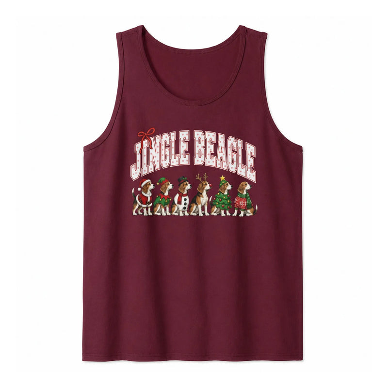 Christmas Beagle Dog Tank, Jingle Beagle Tank Top, Retro Holiday Dog Mom Tank Top, Festive Xmas Beagle Sleeveless Tee, Dog Lover Present