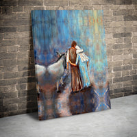 Holy Family Donkey Art Print, Nativity Canvas Print, Religious Christmas Wall Art, Nativity Scene Digital Download Art