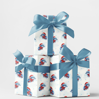 Festive Ocean Animal Holiday Gift Wrap, Santa Dolphin Christmas Wrapping Paper, Marine Life Xmas Wrapping Paper, Adorable Dolphin Present Wrap