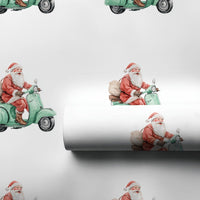 Mint Green Holiday Gift Wrap, Retro Santa Scooter Wrapping Paper, Adorable Christmas Wrapping Paper, Whimsical Winter Wrapping Paper Roll