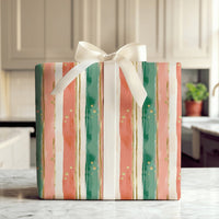 Red Green Gold Confetti Gift Wrap, Painterly Stripe Christmas Wrapping Paper, Modern Holiday Wrapping Paper, Artistic Xmas Gift Wrap Roll