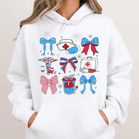 Holiday Bows Nurse Hooded Sweatshirt, Medical Nurse Christmas Hoodie, Festive Healthcare Pullover Hoodie, Xmas Nursing Student Present for Her