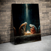 Christian Christmas Canvas Wall Art, Holy Family Nativity Scene Canvas Print, Religious Holiday Portrait Decor, Jesus Nativity Wall Art