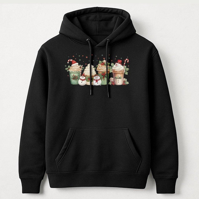 Christmas Coffee Hoodie, Watercolor Snowman Latte Hoodie, Comfy Holiday Coffee Hooded Sweatshirt, Winter Cafe Pullover, Coffee Lover Present