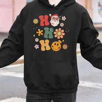 Groovy Santa Graphic Sweatshirt, Retro Ho Ho Ho Christmas Hoodie, Vintage Holiday Pullover, Festive Teacher Xmas Hooded Sweater Present