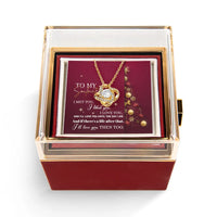 Romantic Crystal Necklace, Soulmate Love Knot Necklace, CZ Heart Knot Pendant, Rotating Rose Gift Box, Christmas Jewelry Present for Her