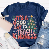 Good Day to Teach Kindness Tee, Kindness Christmas Tree Shirt, Retro Teacher Christmas T-Shirt, Adorable Holiday Educator Graphic Shirt