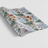 Snowy Village Christmas Gift Wrap, Winter Farmhouse Cows Wrapping Paper, Holiday Farm Animals Wrapping Paper, Festive Present Wrap Roll