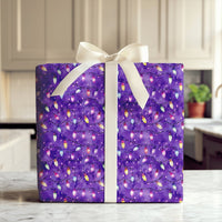 Purple Watercolor Holiday Gift Wrap, Christmas String Lights Wrapping Paper, Colorful Xmas Lights Wrapping Paper, Festive Winter Gift Wrap
