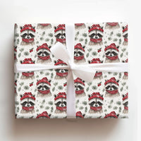 Adorable Woodland Animal Gift Wrap, Watercolor Raccoon Wrapping Paper, Winter Raccoon Holiday Paper, Christmas Present Wrapping Paper Roll