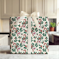 Holly Berry Holiday Gift Wrap, Candy Cane Christmas Wrapping Paper, Cardinal Gift Wrapping Paper, Festive Winter Holiday Gift Wrap Roll