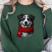 Adorable Dog in Red Scarf Sweatshirt, Border Collie Christmas Sweatshirt, Retro Collie Holiday Crewneck Sweatshirt, Pet Lover Xmas Sweater Present