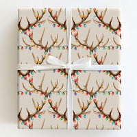 Holiday Lights Deer Gift Wrap, Deer Antler Christmas Wrapping Paper, Rustic Watercolor Antlers Wrapping Paper, Country Gift Wrap Roll