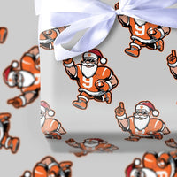 Orange Football Gift Wrap, Football Santa Christmas Wrapping Paper, Sports Fan Holiday Wrapping Paper, Game Day Sports Gift Wrapping Paper