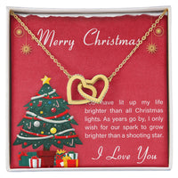Romantic CZ Crystal Jewelry, Interlocking Hearts Necklace, Polished Surgical Steel Finish, Christmas Present for Girlfriend Wife