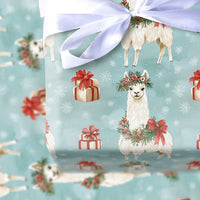 Festive Holiday Llama Gift Wrap, Christmas Llama Wrapping Paper, Adorable Animal Wreath Llama Wrapping Paper, Winter Snowflakes Gift Wrap Roll