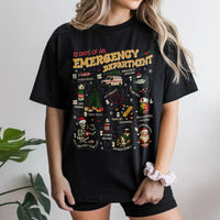 Humorous ER Nurse Christmas Tee, 12 Days of Emergency Department T-Shirt, Medical Staff Holiday Graphic Shirt, Hospital Doctor Present