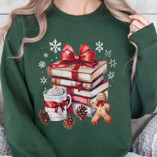 Comfy Holiday Reading Sweatshirt, Christmas Books Sweatshirt, Book Lover Xmas Sweatshirt, Bookish Reader Winter Crewneck Pull