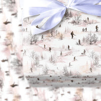 Country Landscape Christmas Gift Wrap, Winter Toile Hunting Scene Wrapping Paper, Rustic Scenic Wrapping Paper Roll, Elegant Present Wrap