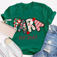 Custom Name Holiday Graphic T-Shirt, Personalized Christmas Apples Shirt, Adorable Xmas Teacher Fruit Tee, Festive Christmas Apple Shirt