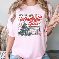 Vintage Christmas Tree Fireplace Tee, Its the Most Wonderful Time T-Shirt, Comfy Holiday Nostalgia Graphic Shirt, Festive Xmas Apparel
