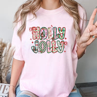 Preppy Bow Holiday Graphic Tee, Holly Jolly Christmas T-Shirt, Adorable Festive Season Xmas Shirt, Vintage Winter T-Shirt Present for Women