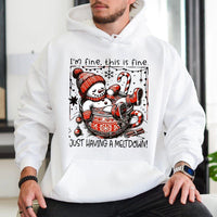 I'm Fine This Is Fine Christmas Hoodie, Snowman Meltdown Hoodie, Humorous Melting Snowman Sweatshirt, Winter Holiday Humor Pullover
