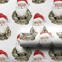 Military Camouflage Gift Wrap, Camo Santa Christmas Wrapping Paper, Patriotic Veteran Holiday Wrapping Paper, Tactical Santa Gift Wrap Roll