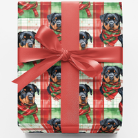 Plaid Dog Holiday Wrapping Paper, Rottweiler Christmas Wrapping Paper, Festive Winter Puppy Gift Wrapping Paper, Xmas Dog Lover Supplies