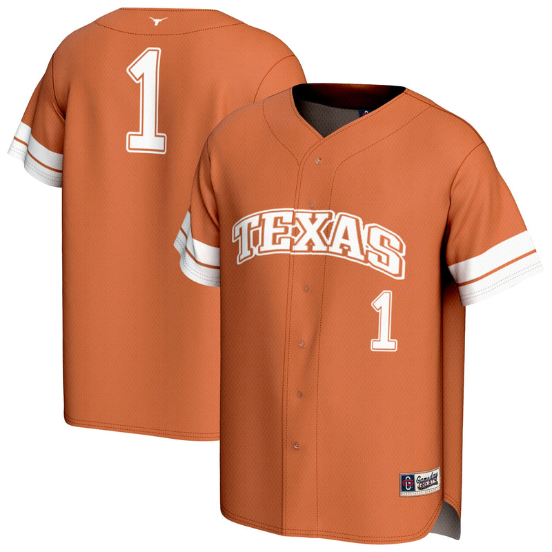 #1 Texas Longhorns Collegiate Baseball Fashion Jersey - Texas Orange