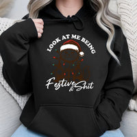 Sarcastic Kitten Holiday Hoodie, Humorous Grumpy Cat Christmas Hoodie, Adorable Cat Lover Xmas Hoodie, Winter Animal Graphic Pullover Sweatshirt