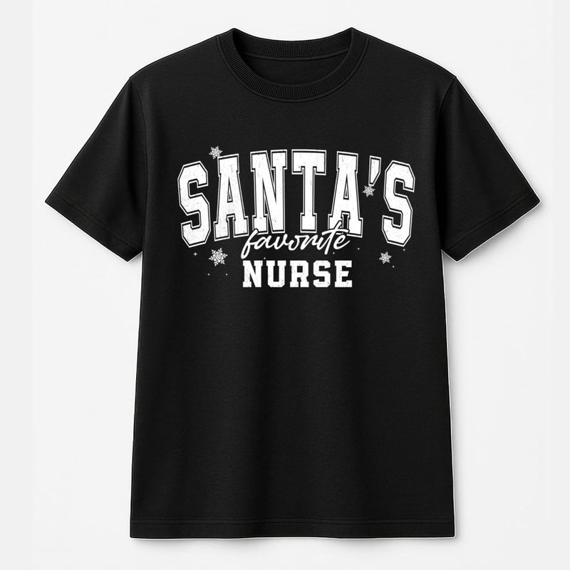 Snowflake Christmas Tee, Santa's Favorite Nurse T-Shirt, Distressed RN LPN Holiday Shirt, Adorable Christmas Nurse Tee, Nurse Holiday T-Shirt