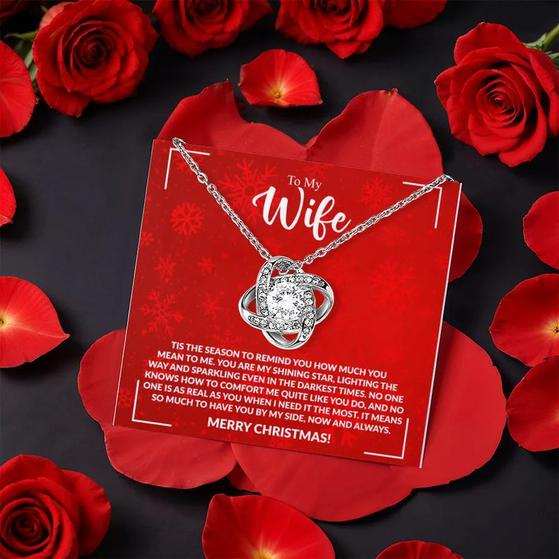 Sparkling CZ Crystal Necklace, Wife Love Knot Necklace Rotating Rose Box, Gold Finish Pendant Necklace, Romantic Christmas Present for Her