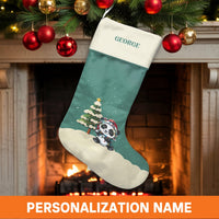 Personalized Panda Stocking, Panda with Christmas Lights Stocking, Adorable Animal Holiday Stocking, Custom Christmas Stocking, Xmas Family Present