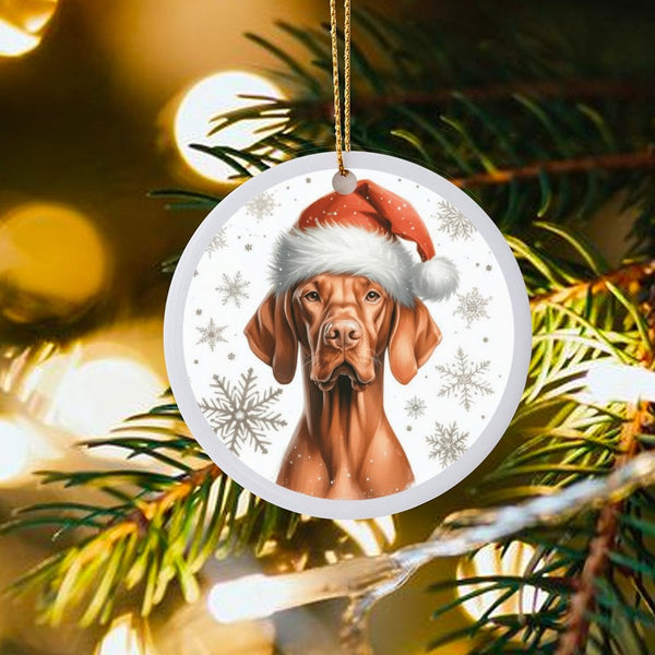 Hungarian Vizsla Santa Hat Ornament, Vizsla Dog Christmas Ornament, Adorable Pet Tree Decor, Ceramic Dog Lover Ornament, Holi