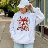 Book Lover Holiday Reading Sweatshirt, Christmas Book Hoodie, Gingerbread Reader Hooded Pullover, Comfy Bookish Xmas Apparel Present