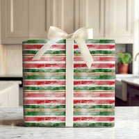 Red Green Gold Gift Wrap, Watercolor Stripe Wrapping Paper, Artistic Brushstroke Wrapping Paper, Festive Christmas Holiday Wrapping Paper